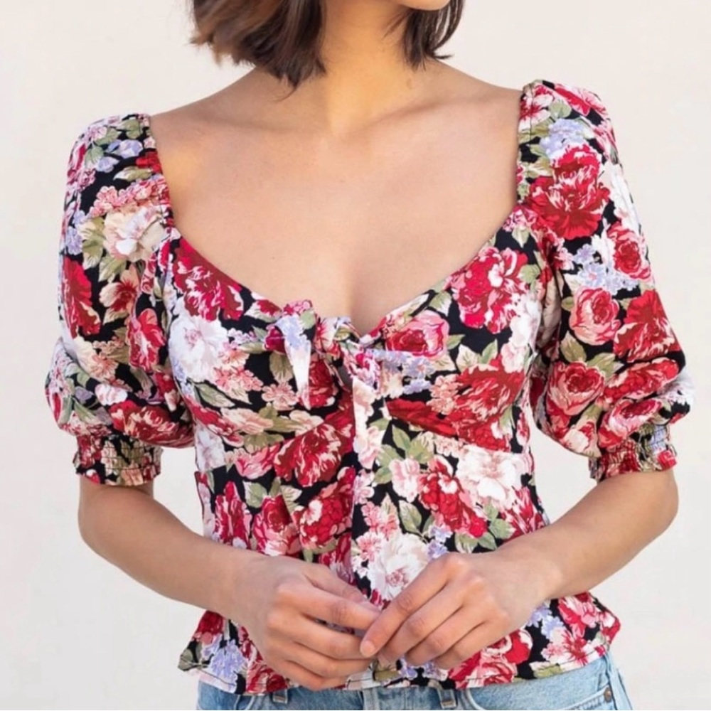 MINKPINK Kind Words Floral Puff Sleeve Top, XS